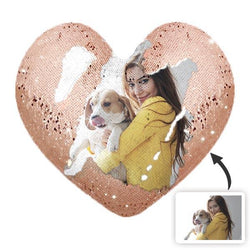 Heart Shaped Sequin Pillow with Photo