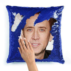 Nicolas Cage Funny Face Photo Sequin Pillow