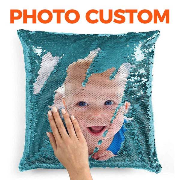 Custom Sequin Throw Pillow with Photo