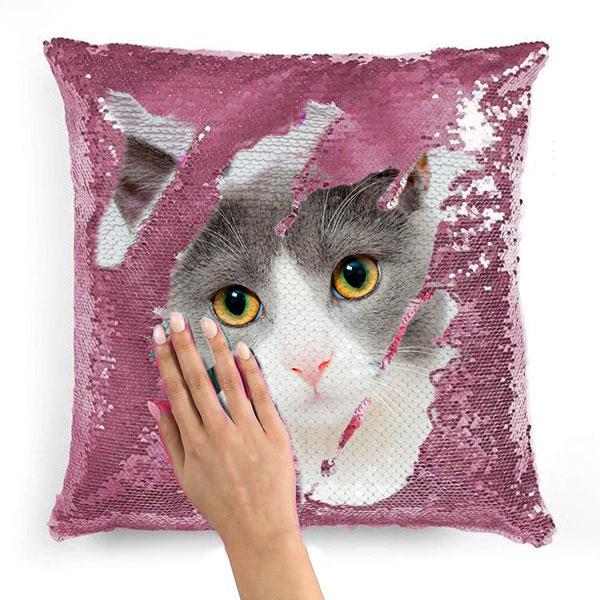 Custom Sequin Throw Pillow with Photo